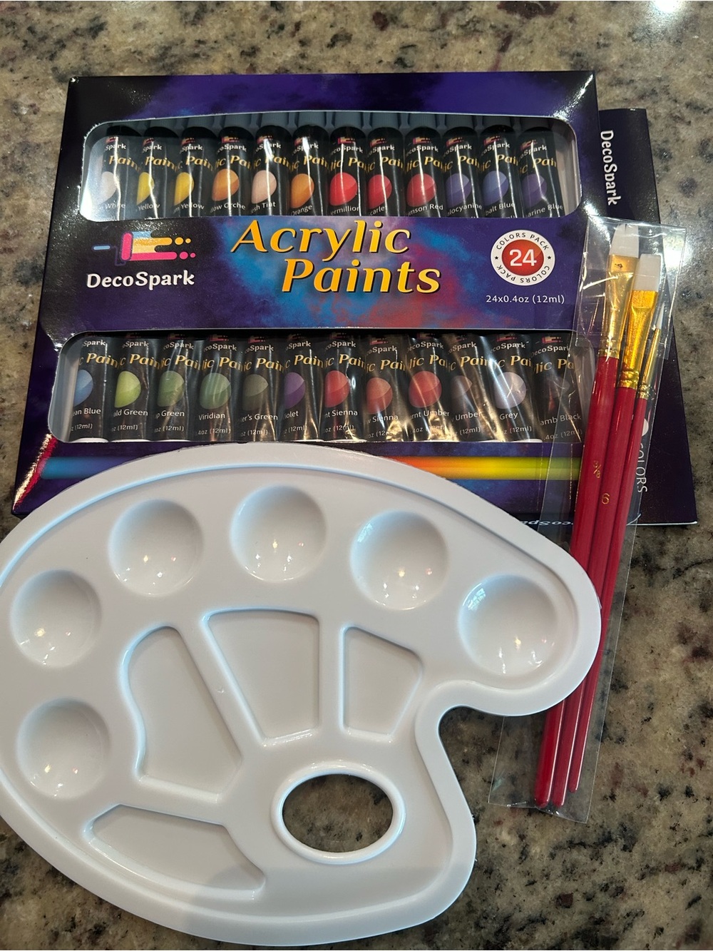 Acrylic Paint Set with Palette & Brushes - Multi-Color